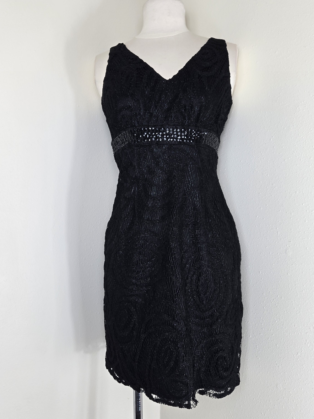 Aidan by Aidan Mattox Black Beaded V-Neck Mini Dress